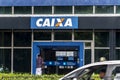 Building and logo of bank branch of Caixa Economica Federal CEF in Paulista Avenue. Is a