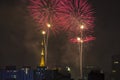 Burning of fireworks during the Reveillon in Brazil