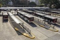 Bus and passenger movement of the Bandeira Bus Terminal, in Bandeira Square, downtown Sao Paulo