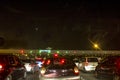 Night view of the line of cars for toll payment on a highway managed by the concessionaire Eco Pistas