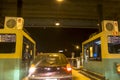 Night view of the line of cars for toll payment on a highway managed by the concessionaire Eco Pistas