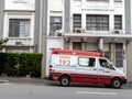 SAMU ambulance, Mobile Emergency System stopped on an street in Santo Amaro neighborhood, the south of Sao Paulo