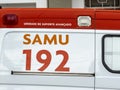 SAMU ambulance, Mobile Emergency System stopped on an street in Santo Amaro neighborhood, the