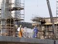 Workers in the construction of the elevated metro track, Line 17 gold