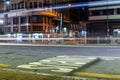 Bus stop at Republica Square, with exclusive lane marking on asphalt