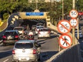 Vehicular traffic at the entrance to the Ayrton Senna road complex in the south of Sao Paulo Royalty Free Stock Photo