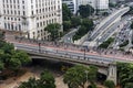 Aerial view of Anhangabau Valley, Tea Viaduct and city hall in downtown Sao Paulo Royalty Free Stock Photo