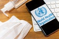 Sao Paulo, Brazil - March 23, 2020: World Health Organization WHO logo is displayed on a smartphone. Specialized agency of the U Royalty Free Stock Photo