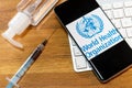 Sao Paulo, Brazil - March 23, 2020: World Health Organization WHO logo is displayed on a smartphone. Specialized agency of the U