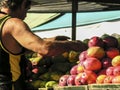Mangoes are sold at the stall of a street fair in the city of Sao Paulo, Brazil Royalty Free Stock Photo