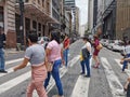 SAO PAULO, BRAZIL - NOVEMBER 10, 2020: New normal in the region of Sao Joao avenue in the city center Royalty Free Stock Photo