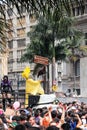 Sao Paulo, Brazil - October, 20 2017. Crowd of college students take to the streets of the city.