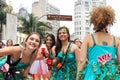 Sao Paulo, Brazil - October, 20 2017. Costumed women are having fun in outdoor event.