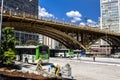 Movement of the Correio Square Bus Termianal and view of the Santa Ifigenia Viaduct in Royalty Free Stock Photo