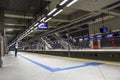 Assengers on the platform of Hospital Sao Paulo station, the 5-Lilac subway line, the Metropolitan Company of Sao Paulo, in the so