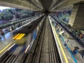 Movement of trains and passengers in Sumare station Royalty Free Stock Photo