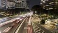 View of commercial offices buildings and traffic jam on Juscelino Kubitschek Avenue, at night