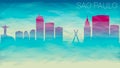 Sao Paulo Brazil Skyline City Silhouette. Broken Glass Abstract Geometric Dynamic Textured. Banner Background. Colorful Shape Comp