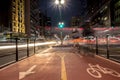 Bicycle path in Paulista Avenue at night. This is one of the most important thoroughfares of the city of Sao Paulo Royalty Free Stock Photo