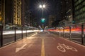 Bicycle path in Paulista Avenue at night. This is one of the most important thoroughfares of the city of Sao Paulo Royalty Free Stock Photo