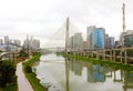 Sao Paulo city landmark Estaiada Bridge reflex in Pinheiros river, Sao Paulo, Brazil Royalty Free Stock Photo