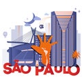 Sao Paulo culture travel night set vector illustration