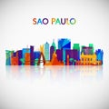 Sao Paulo skyline silhouette in colorful geometric style.