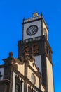 Sao Sebastiao church tower with clock in Ponta Delgada, Sao Miguel island