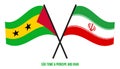 Sao Tome and Iran Flags Crossed And Waving Flat Style. Official Proportion. Correct Colors