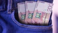 100 San Marino Lire Banknotes in Pocket of Jeans