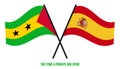 Sao Tome and Spain Flags Crossed And Waving Flat Style. Official Proportion. Correct Colors