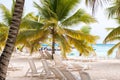 SAONA, DOMINICAN REPUBLIC - MAY 25, 2017: View of the sandy beach of the island. Copy space for text.