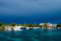 SAONA, DOMINICAN REPUBLIC - OCTOBER 29, 2015: Sailing yachts in dock of Saona