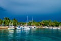 SAONA, DOMINICAN REPUBLIC - OCTOBER 29, 2015: Sailing yachts in dock of Saona