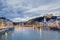 Saone river in Lyon city at evening Royalty Free Stock Photo