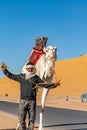 Tuareg man posing with his dromedary Royalty Free Stock Photo