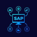 SAP, business software vector icons on dark