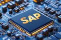 SAP - Software for automating business processes, depicted as a circuit board with a glowing microchip and illuminated