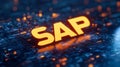 SAP - Software for automating business processes, featuring an abstract digital representation of data flow with the SAP
