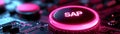 SAP - Software for automating business processes, a futuristic circuit board featuring a glowing button and intricate