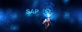 SAP software business process automation. ERP enterprise resource planning system on virtual screen