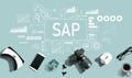 SAP theme with electronic gadgets and office supplies Royalty Free Stock Photo