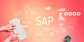 SAP theme with person using computer keyboard Royalty Free Stock Photo