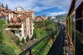 Sapa town viewing from tourist mountain tram, the transporation to Fansipan cable car station in Sapa town, Vietnam