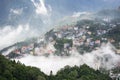 Sapa valley city in the mist in the evening, Vietnam