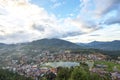 Sapa valley city in the mist in the evening