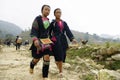 Sapa, Vietnam - August 8, 2017: Villagers dressed in their traditional costumes of the Hmong tribe from the mountains of North Royalty Free Stock Photo