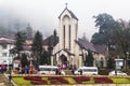 SAPA, VIETNAM - JAN 1 2018: Stone Church at downtown in Sapa, Vietnam. Sapa is a beautiful, mountainous town in northern Vietnam a Royalty Free Stock Photo