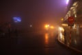 Foggy street at night in the hill town of Sapa in North Vietnam