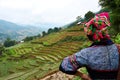 Sapa, Vietnam.- 22. Mai. 2019. Vietnamese hill Tribe look at view over ricefield in lao chai sapa valey in Vietnam